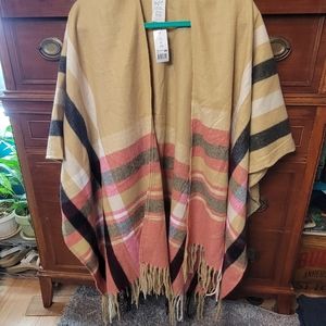 Woolrich Womens One Size Plaid Blanket Wrap Shawl Fringe Hem Cape NWT